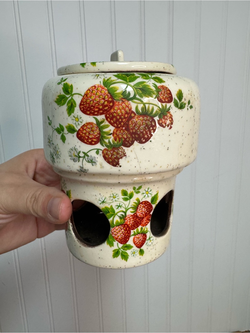 Strawberry Ceramic Decorative Jar with Lid - White